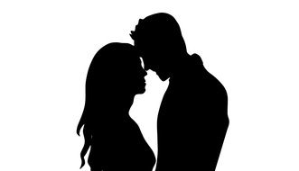 silhouette of a couple in love on a white background