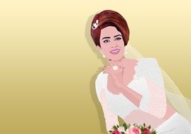 drawn portrait of a bride in white dress