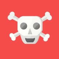 white skull and crossbones on a red background drawing