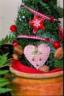 Christmas decorations on a small Christmas tree