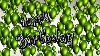 Birthday birthday, banner with green balloons