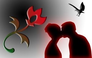 drawn dark silhouettes of a kissing couple