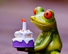 Happy Birthday Frog with birthday cake figure