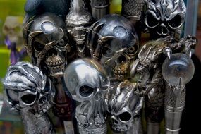 metall Skulls, walking sticks heads