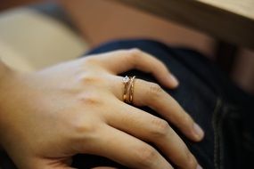 closeup picture of Gold Wedding Ring on womanâs Hand