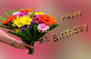 Birthday greeting card with charming bouquet