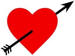 graphic image of a red heart with a black arrow