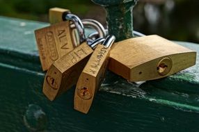 golden locks on the bridge close-up