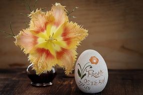 scenery with white egg and a large orange bud