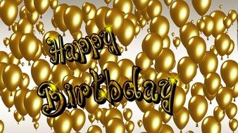 the inscription happy birthday on a background of golden balloons