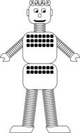 black and white graphic image of a robot with buttons