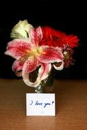 I love you message on a flower bouquet