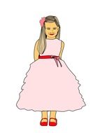 drawing of a little girl in a pink dress