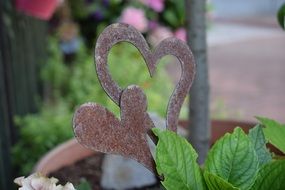 metal figure of a heart in the garden