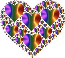 shiny holographic hearts in the shape of a heart