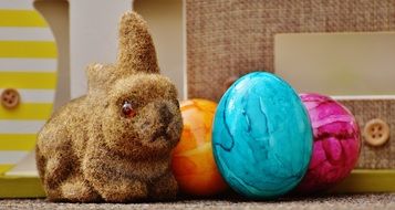 Colorful Easter Eggs and Hare toy