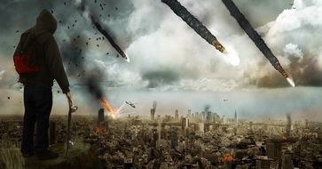 man on the background of the apocalypse