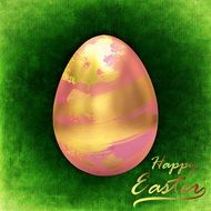 green Easter greeting card with pink gold egg