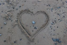 Heart drawing on a sand