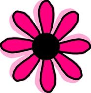 Black flower with the pink petals clipart at white background