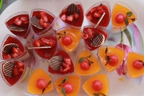 colorful desserts on tray, top view