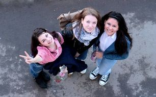 top view of three schoolgirls