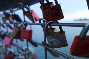 Love locks on metal fence