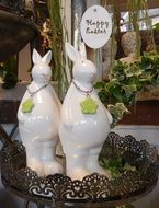 two white procelain rabbits, Easter decoration