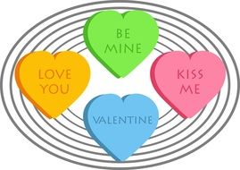 Four multi-colored symbols of love