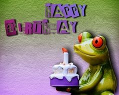 creative birthday greeting card with ceramic frog