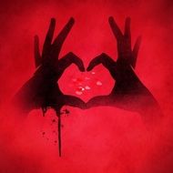 Heart Symbol with your fingers on a red background drawing