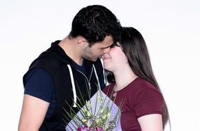 couple in love with a bouquet of flowers