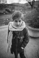 black and white photo of the boy