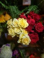 yellow and red Roses, bouquet