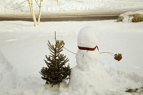 snowman and little fir tree