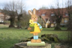 easter bunny like a wooden figurine