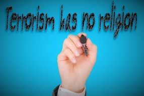 Terrorism has no religion text drwing