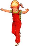 painted girl in red overalls