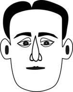 Black and white drawing of a quiet male face without emotions