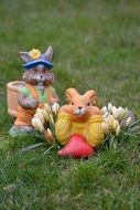 ceramic decorative rabbits in the garden