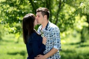 kissing pair in love outdoor