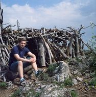 tourist near the wooden structure