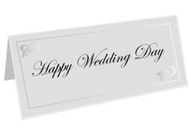 white card with happy wedding