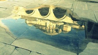 mosque Reflection on puddle, turkey, istanbul
