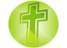painted christian cross in a green circle