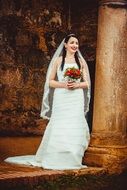 bride with a bright bouquet