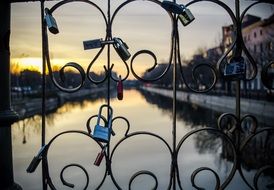 love castles on a bridge at sunset