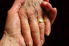 hands of an elderly couple in love