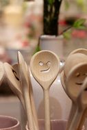 funny wooden spoons close up