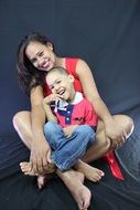 photo of mom with her son in the studio